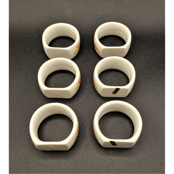 Current Inc Porcelain Napkin Rings Multi-Color Flowers Floral Set of 6 - Picture 4 of 7